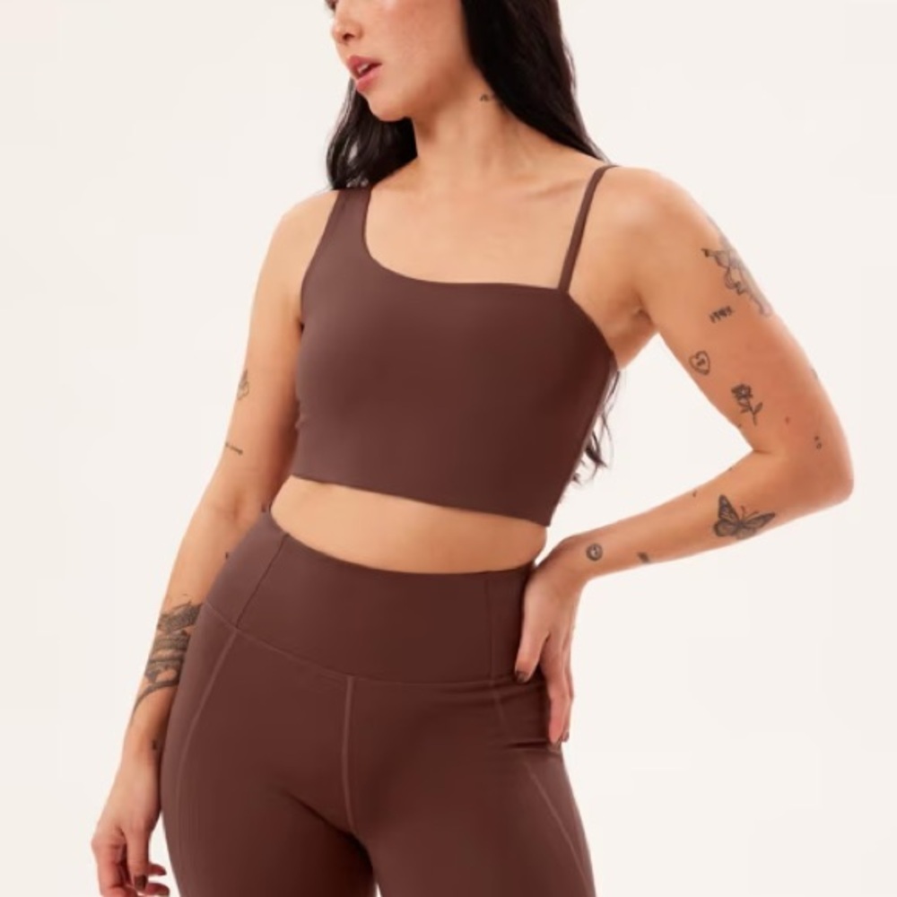 Girlfriend Collective Bree One Shoulder Bra Size S - Earth